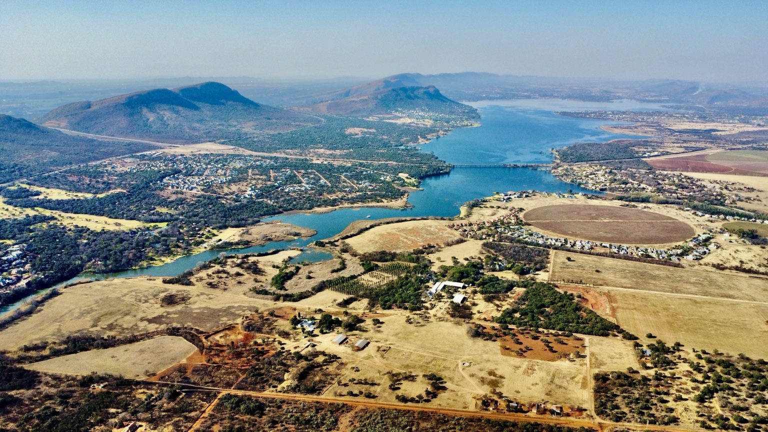 Aerial view of Hartbeespoort Dam and surrounding estates
